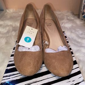 Women's Dot Round Toe Wedge Pumps - A New Day , Tan , Suede , Size 8